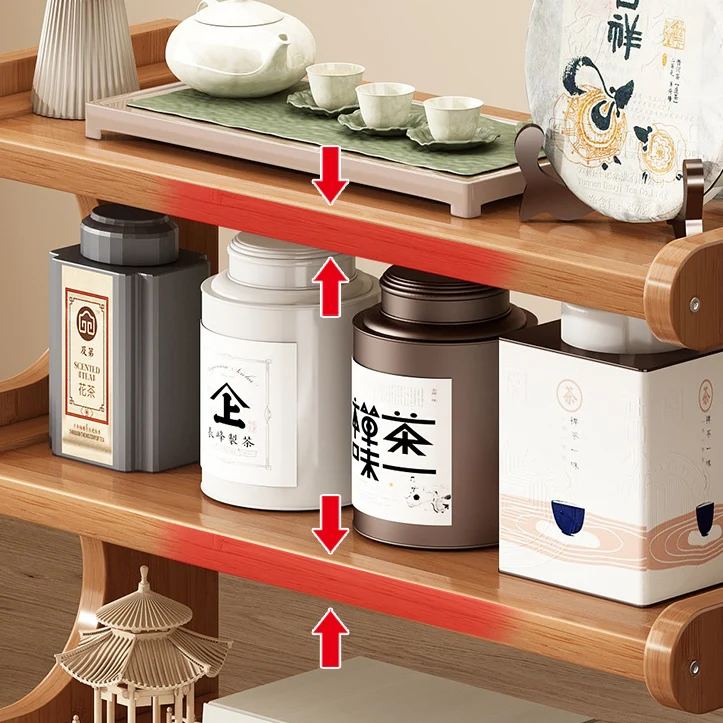 Traditional Chinese MDF & Nan Bamboo Rectangular E-Shaped Bookshelf Storage Shelf With 2/3/4 Tiers For Living Room & Bedroom
