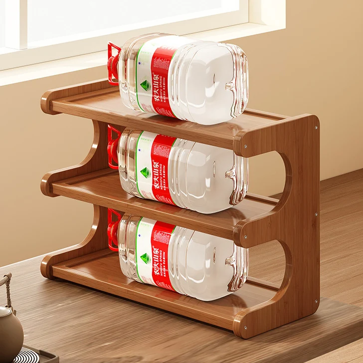 Traditional Chinese MDF & Nan Bamboo Rectangular E-Shaped Bookshelf Storage Shelf With 2/3/4 Tiers For Living Room & Bedroom