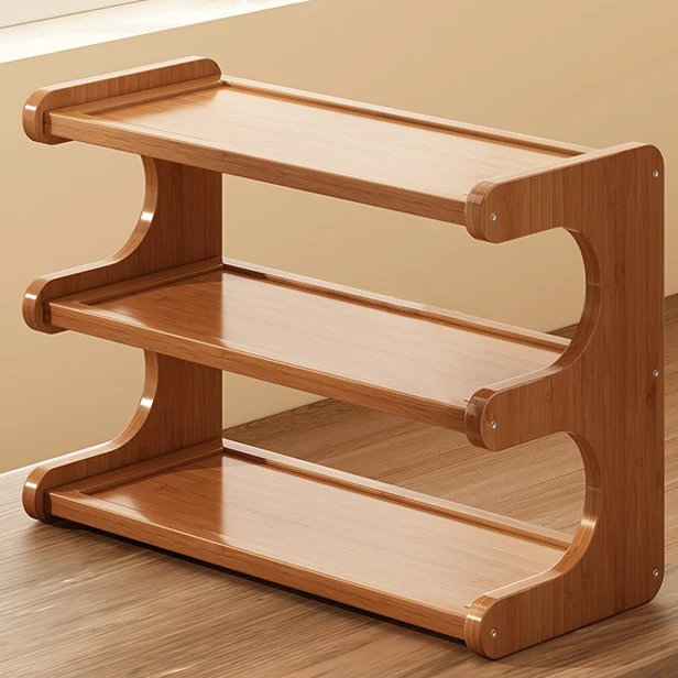 Traditional Chinese MDF & Nan Bamboo Rectangular E-Shaped Bookshelf Storage Shelf With 2/3/4 Tiers For Living Room & Bedroom