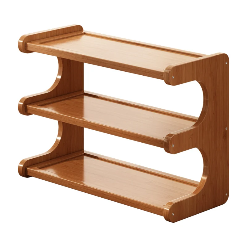 Traditional Chinese MDF & Nan Bamboo Rectangular E-Shaped Bookshelf Storage Shelf With 2/3/4 Tiers For Living Room & Bedroom
