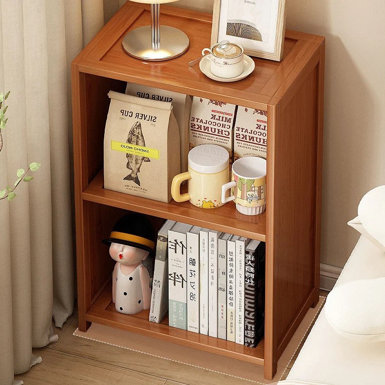 Contemporary Nordic Nan Bamboo MDF Acrylic Rectangular Nightstand With 3/4-Tier Storage For Bedroom