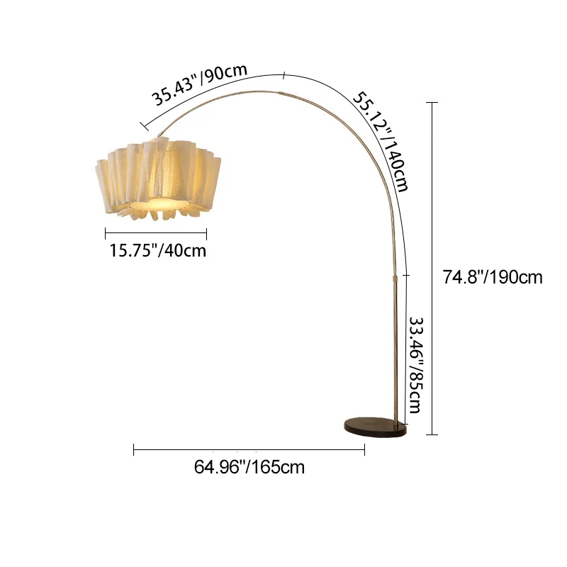 Traditional Japanese Marble Fabric & Metal Pleated 1-Light Standing Floor Lamp For Living Room And Bedroom