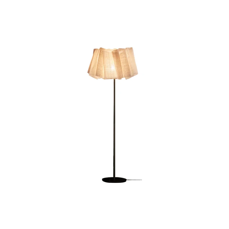 Traditional Japanese Marble Fabric & Metal Pleated 1-Light Standing Floor Lamp For Living Room And Bedroom