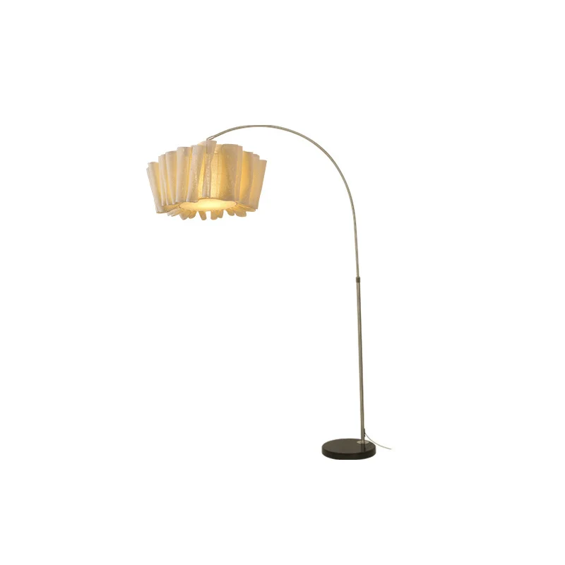Traditional Japanese Marble Fabric & Metal Pleated 1-Light Standing Floor Lamp For Living Room And Bedroom