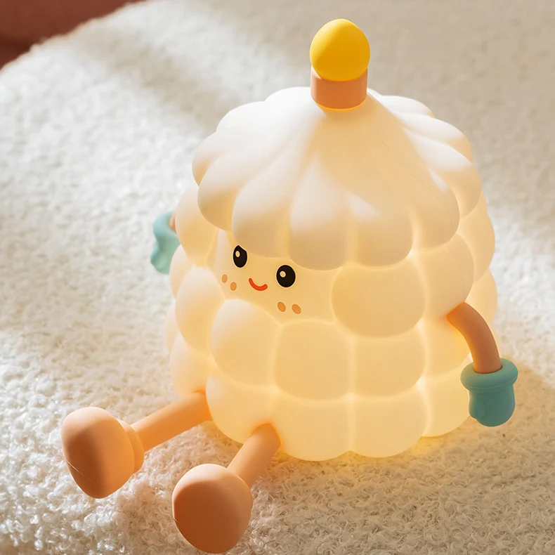 Contemporary Creative Silicone ABS Cute Birthday Cake LED Rechargeable Night Light Table Lamp For Bedroom