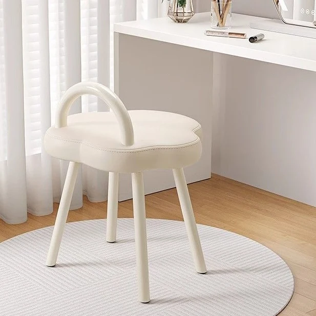 Modern Minimalist Cream Cloud Iron Faux Nappa Leather Vanity Stool Backrest Armless For Bedroom