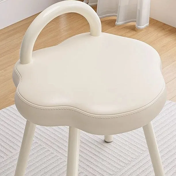 Modern Minimalist Cream Cloud Iron Faux Nappa Leather Vanity Stool Backrest Armless For Bedroom
