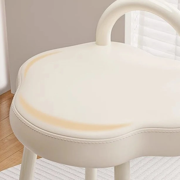 Modern Minimalist Cream Cloud Iron Faux Nappa Leather Vanity Stool Backrest Armless For Bedroom