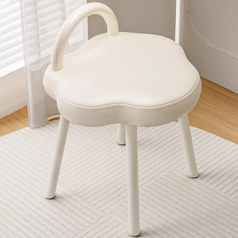 Modern Minimalist Cream Cloud Iron Faux Nappa Leather Vanity Stool Backrest Armless For Bedroom
