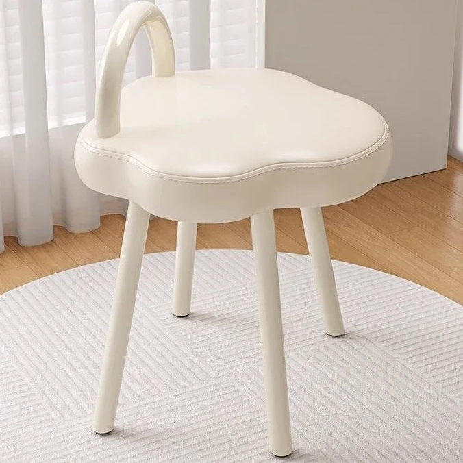 Modern Minimalist Cream Cloud Iron Faux Nappa Leather Vanity Stool Backrest Armless For Bedroom