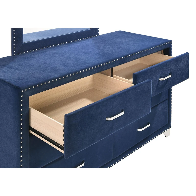 Coaster Furniture Melody 223373M 6-Drawer Upholstered Dresser with Mirror - Pacific Blue