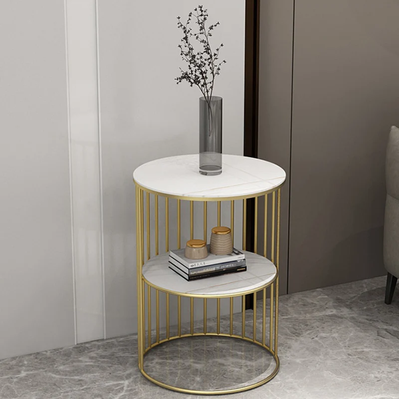 Contemporary Nordic Cylinder Stone Slab Iron Side Table 3 - Tier For Living Room