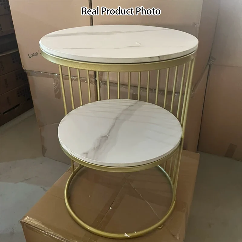 Contemporary Nordic Cylinder Stone Slab Iron Side Table 3 - Tier For Living Room