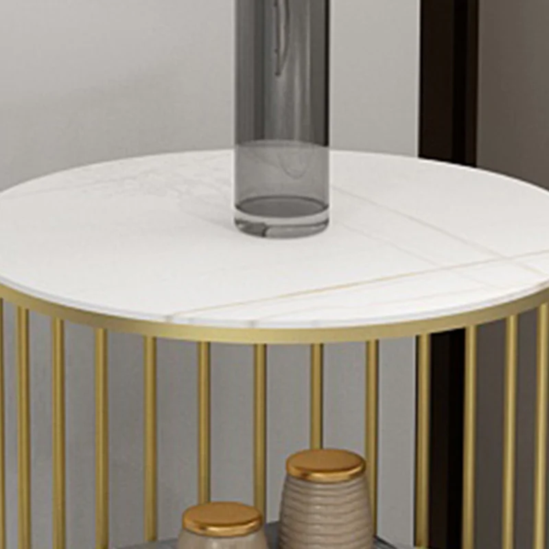 Contemporary Nordic Cylinder Stone Slab Iron Side Table 3 - Tier For Living Room