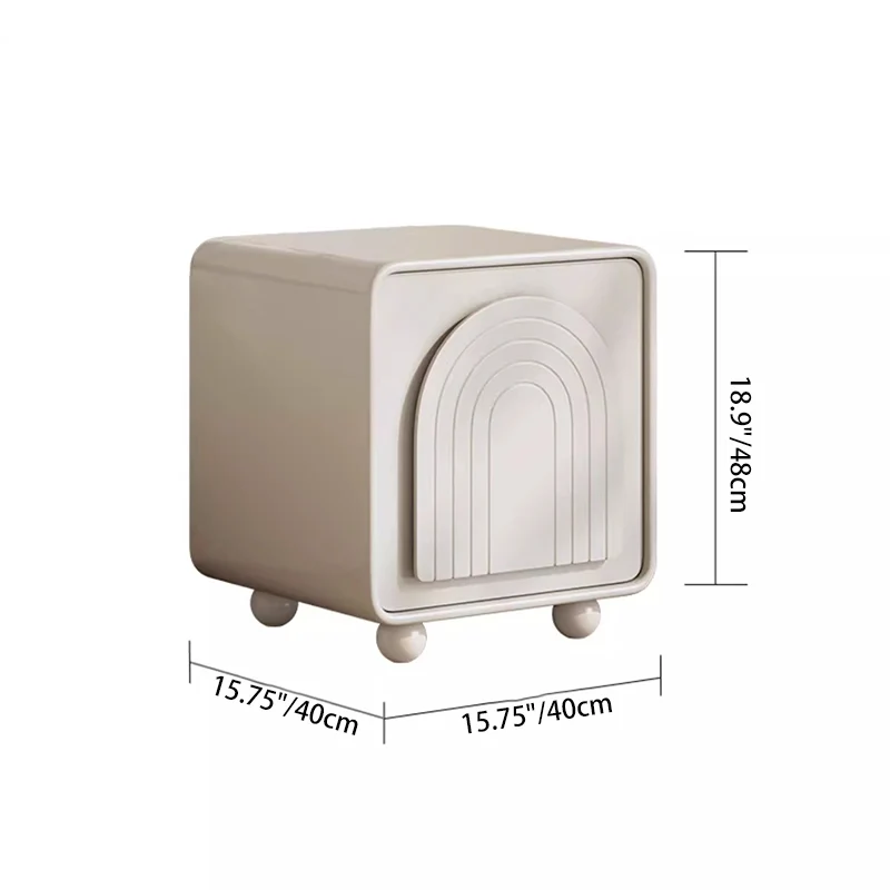 Contemporary Nordic Cream Square Cube Medium Density Fiberboard Nightstand 2 - Cabinet For Bedroom