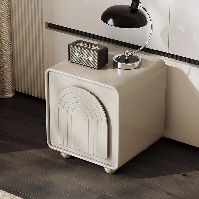Contemporary Nordic Cream Square Cube Medium Density Fiberboard Nightstand 2 - Cabinet For Bedroom