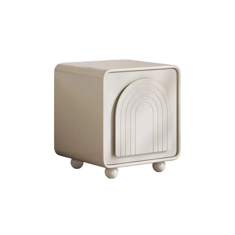 Contemporary Nordic Cream Square Cube Medium Density Fiberboard Nightstand 2 - Cabinet For Bedroom