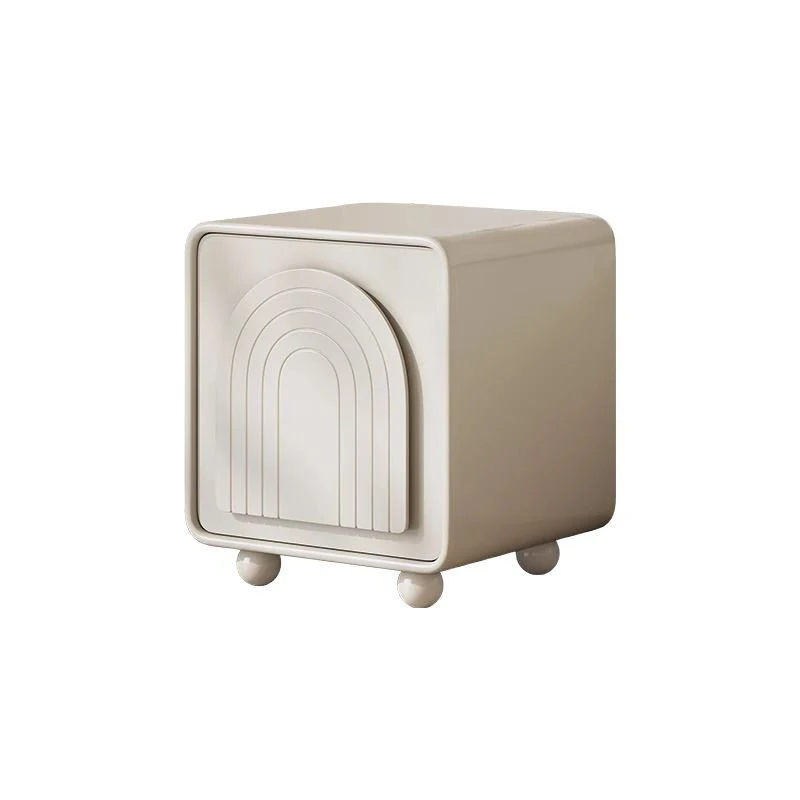 Contemporary Nordic Cream Square Cube Medium Density Fiberboard Nightstand 2 - Cabinet For Bedroom