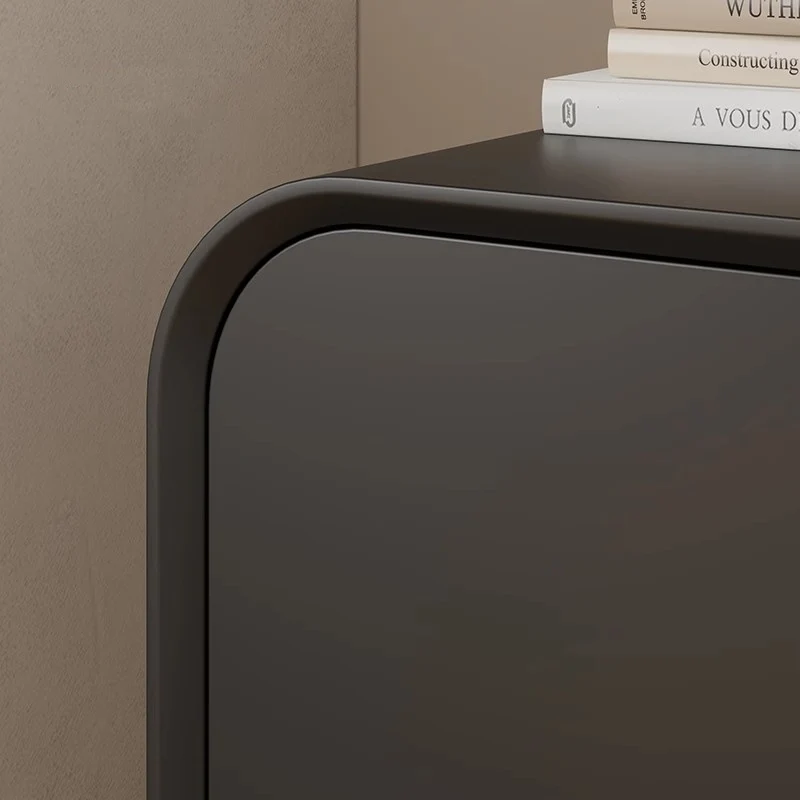 Modern Minimalist Square Medium Density Fiberboard Pine Stainless Steel Nightstand 1 - Drawer For Bedroom