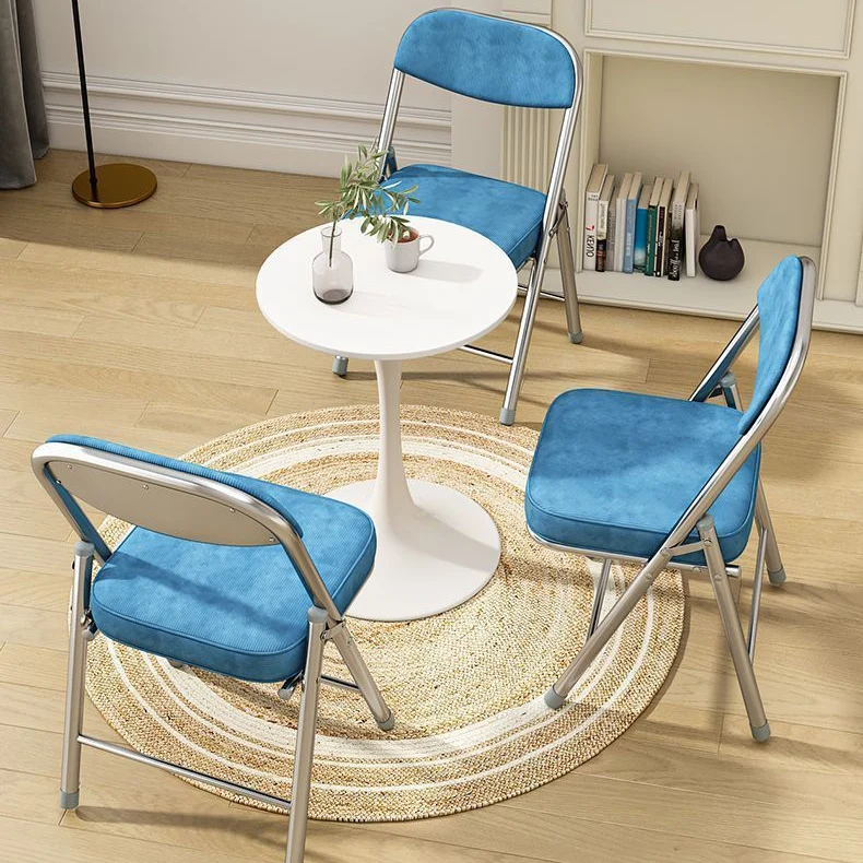 Contemporary Retro Foldable Corduroy Carbon Steel Square Desk Chair With Backrest For Study Or Home Office