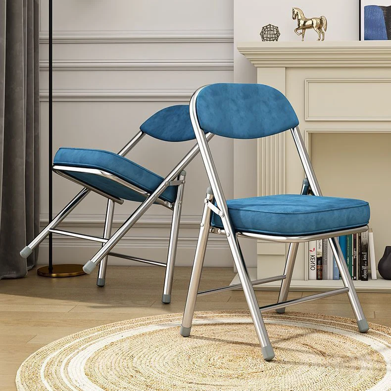 Contemporary Retro Foldable Corduroy Carbon Steel Square Desk Chair With Backrest For Study Or Home Office