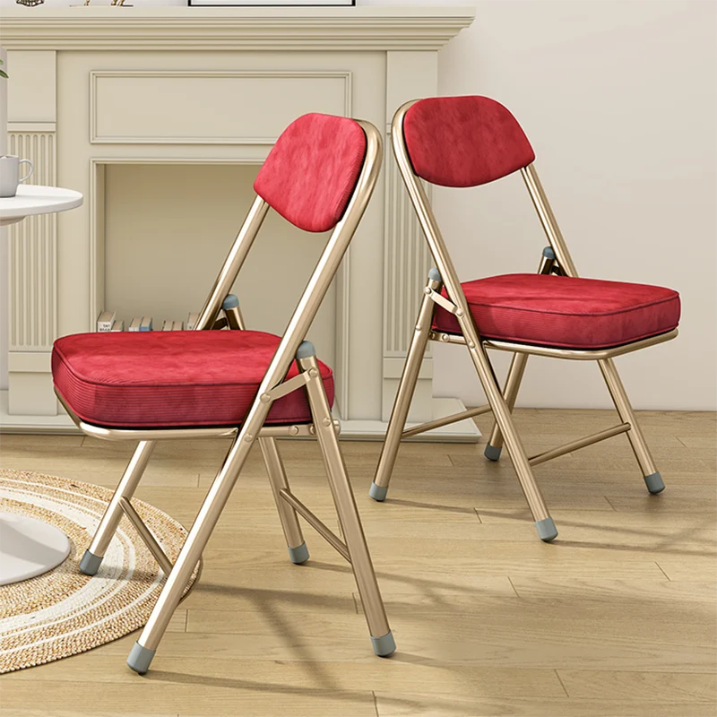 Contemporary Retro Foldable Corduroy Carbon Steel Square Desk Chair With Backrest For Study Or Home Office
