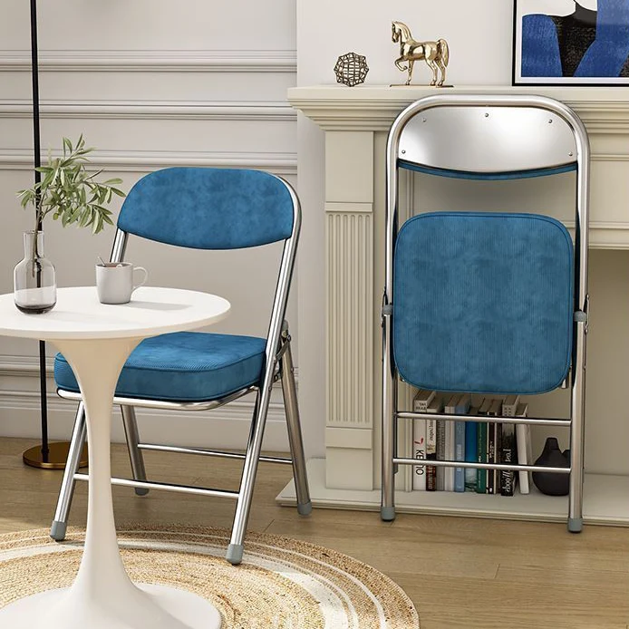 Contemporary Retro Foldable Corduroy Carbon Steel Square Desk Chair With Backrest For Study Or Home Office