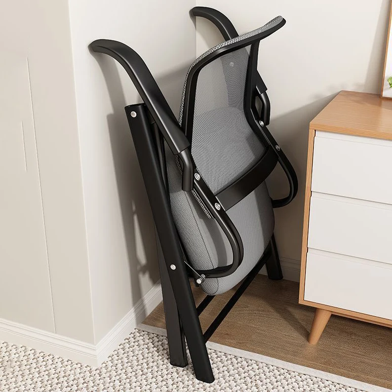 Modern Minimalist Foldable Mesh Sponge Carbon Steel Square Desk Chair With Backrest And Armrests For Home Office Or Study