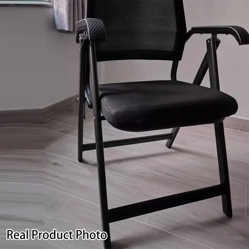Modern Minimalist Foldable Mesh Sponge Carbon Steel Square Desk Chair With Backrest And Armrests For Home Office Or Study