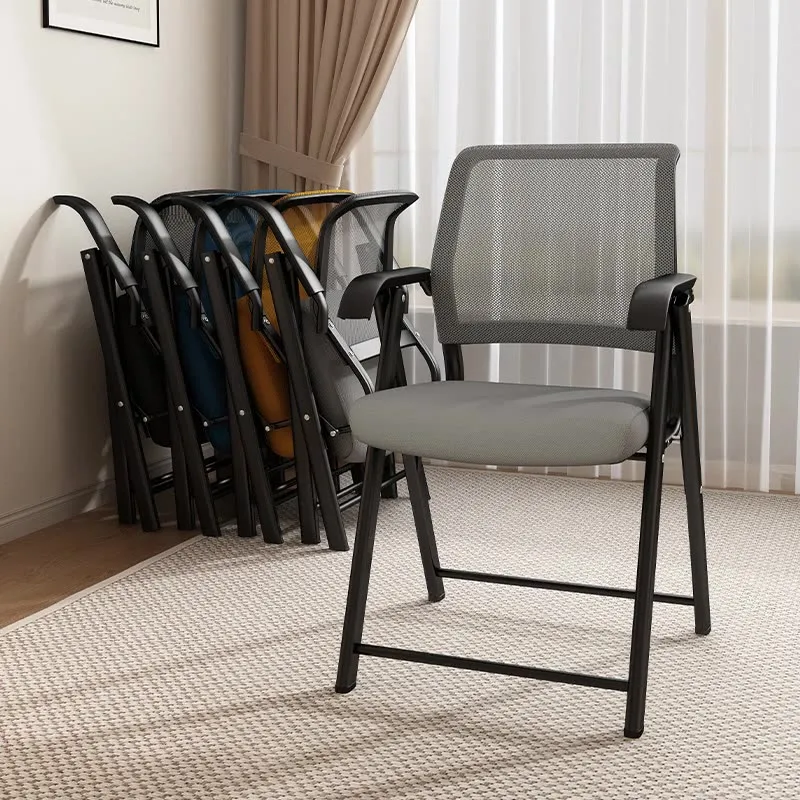 Modern Minimalist Foldable Mesh Sponge Carbon Steel Square Desk Chair With Backrest And Armrests For Home Office Or Study