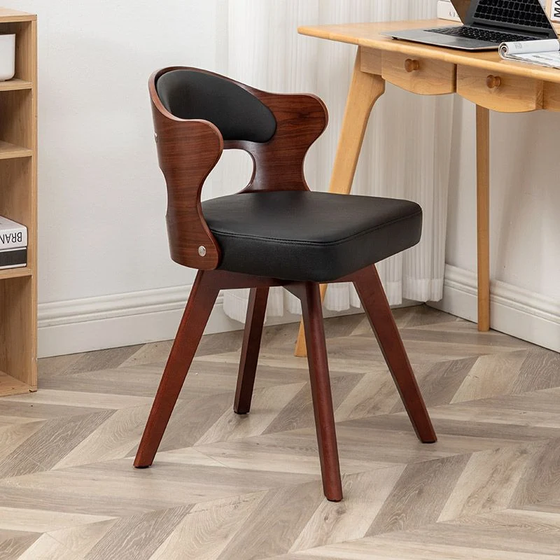 Contemporary Nordic Beech Faux Leather Or Linen Square Swivel Desk Chair With Backrest For Home Office & Study