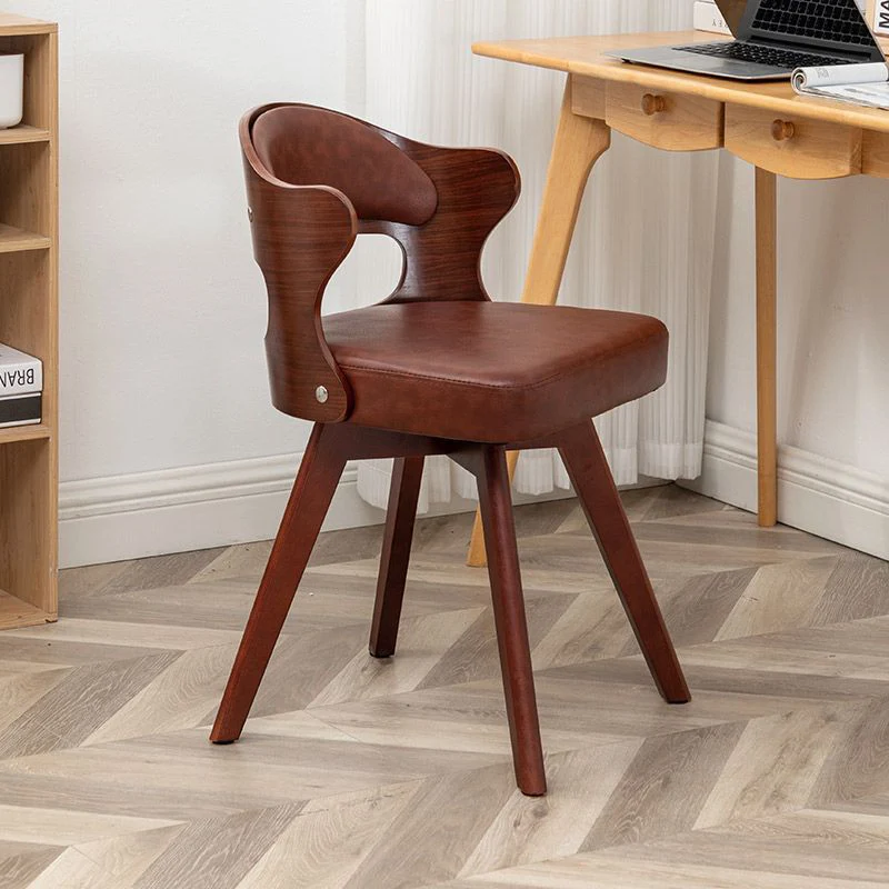 Contemporary Nordic Beech Faux Leather Or Linen Square Swivel Desk Chair With Backrest For Home Office & Study