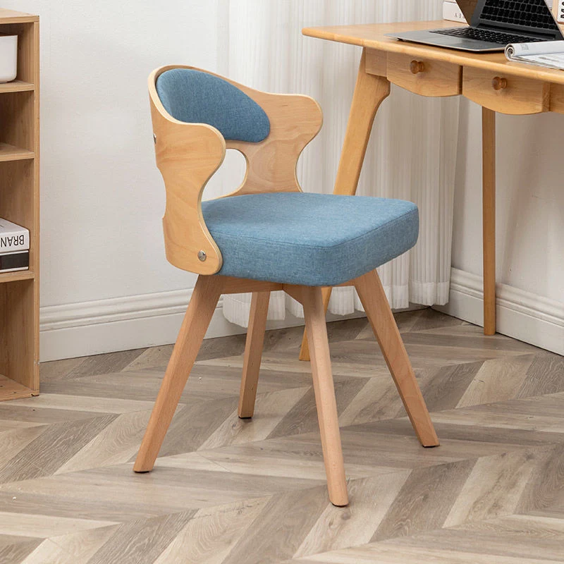 Contemporary Nordic Beech Faux Leather Or Linen Square Swivel Desk Chair With Backrest For Home Office & Study