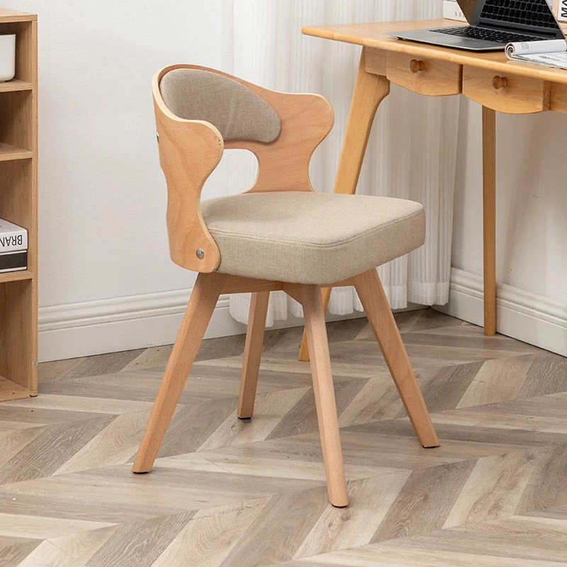 Contemporary Nordic Beech Faux Leather Or Linen Square Swivel Desk Chair With Backrest For Home Office & Study