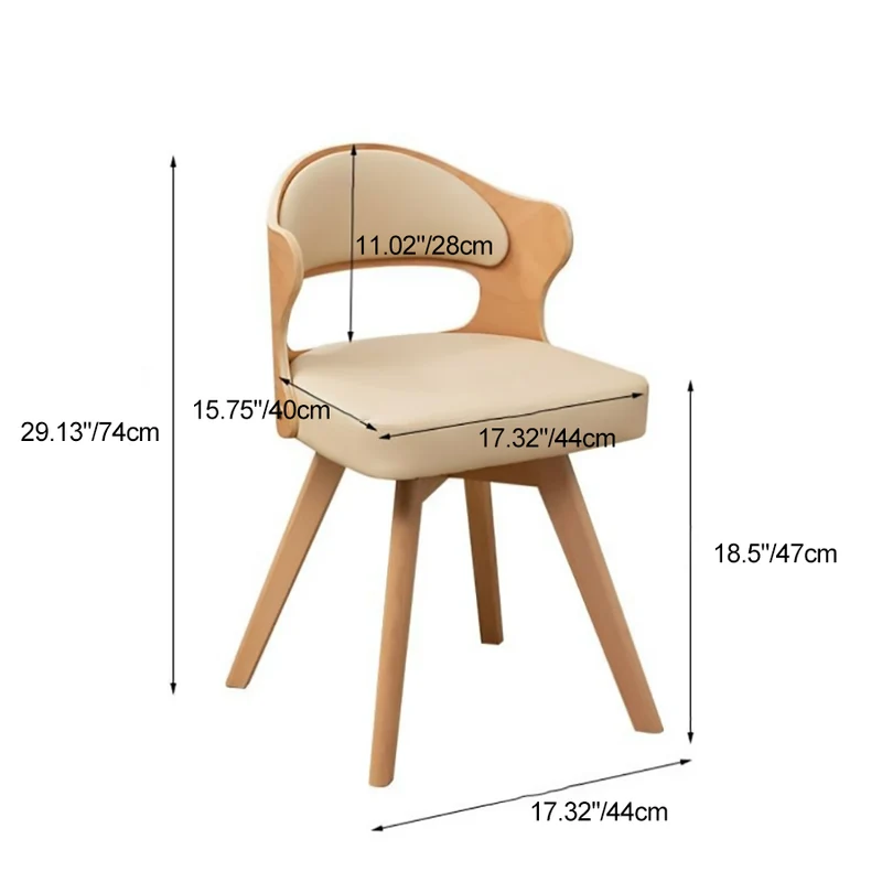 Contemporary Nordic Beech Faux Leather Or Linen Square Swivel Desk Chair With Backrest For Home Office & Study