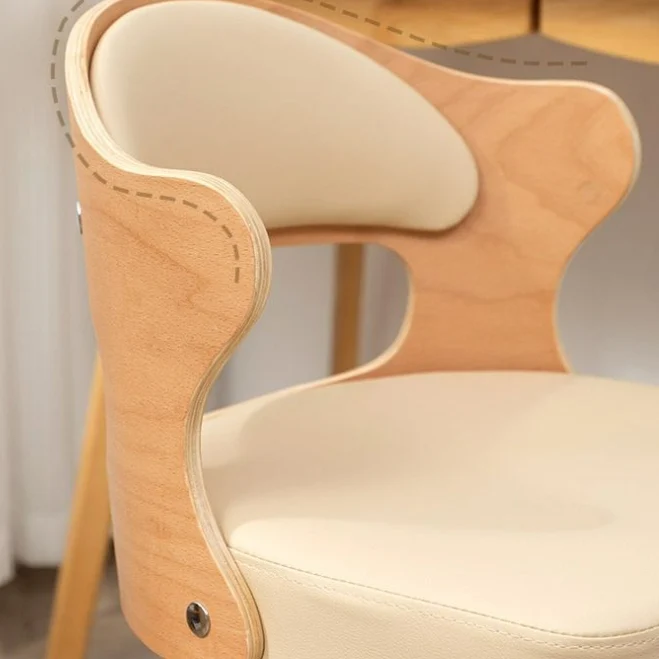 Contemporary Nordic Beech Faux Leather Or Linen Square Swivel Desk Chair With Backrest For Home Office & Study