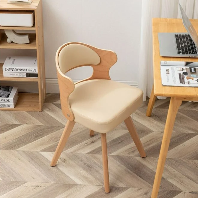 Contemporary Nordic Beech Faux Leather Or Linen Square Swivel Desk Chair With Backrest For Home Office & Study