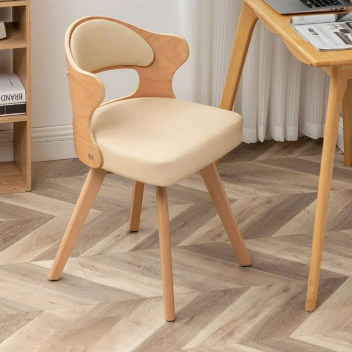 Contemporary Nordic Beech Faux Leather Or Linen Square Swivel Desk Chair With Backrest For Home Office & Study