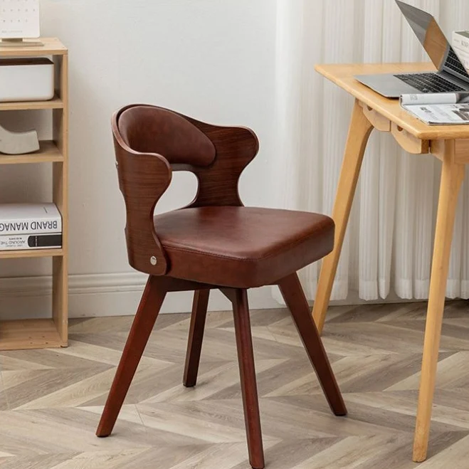 Contemporary Nordic Beech Faux Leather Or Linen Square Swivel Desk Chair With Backrest For Home Office & Study