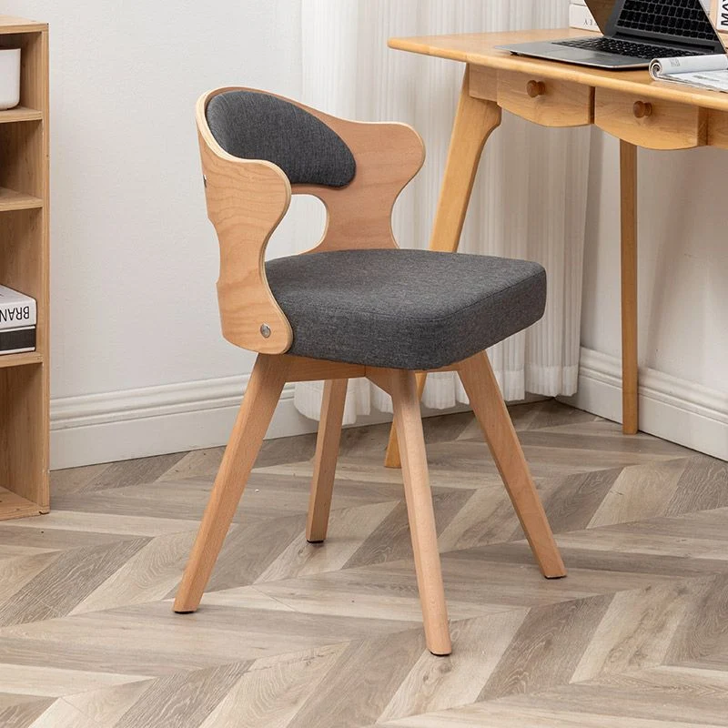 Contemporary Nordic Beech Faux Leather Or Linen Square Swivel Desk Chair With Backrest For Home Office & Study