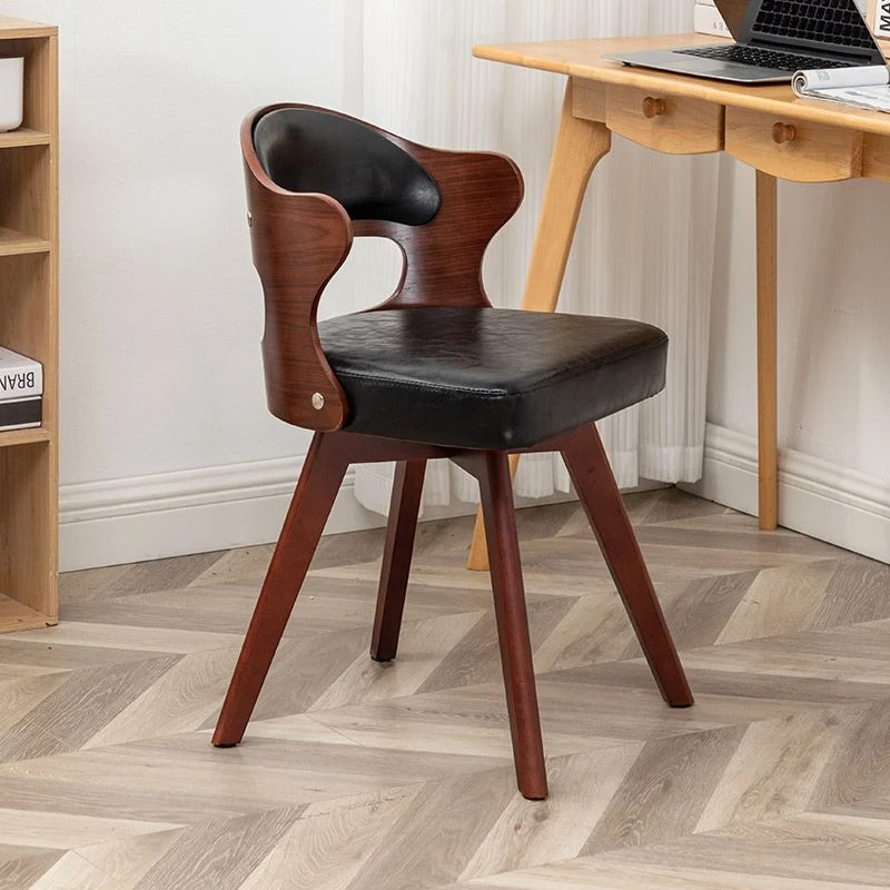 Contemporary Nordic Beech Faux Leather Or Linen Square Swivel Desk Chair With Backrest For Home Office & Study