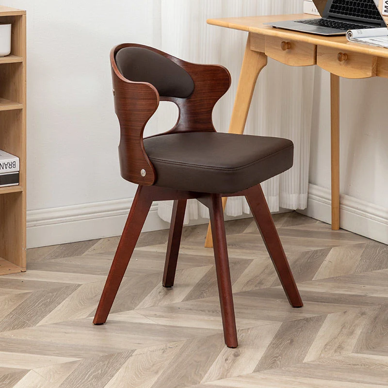 Contemporary Nordic Beech Faux Leather Or Linen Square Swivel Desk Chair With Backrest For Home Office & Study