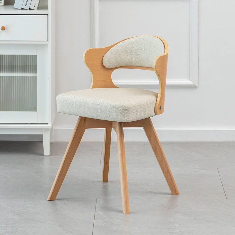 Contemporary Nordic Beech Faux Leather Or Linen Square Swivel Desk Chair With Backrest For Home Office & Study