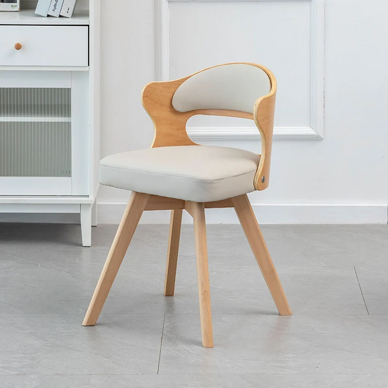 Contemporary Nordic Beech Faux Leather Or Linen Square Swivel Desk Chair With Backrest For Home Office & Study