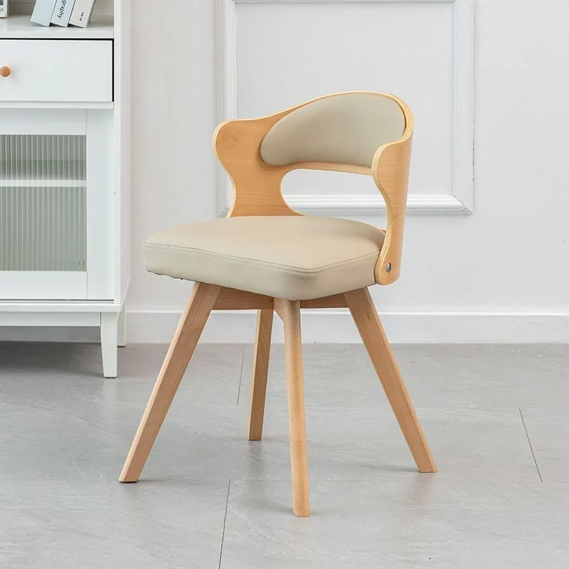 Contemporary Nordic Beech Faux Leather Or Linen Square Swivel Desk Chair With Backrest For Home Office & Study