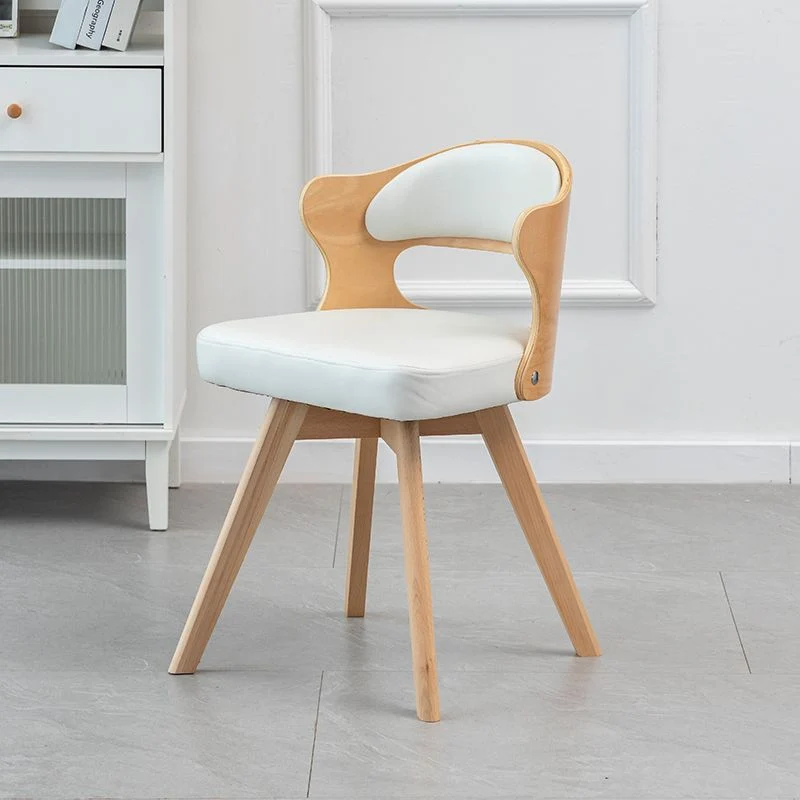 Contemporary Nordic Beech Faux Leather Or Linen Square Swivel Desk Chair With Backrest For Home Office & Study