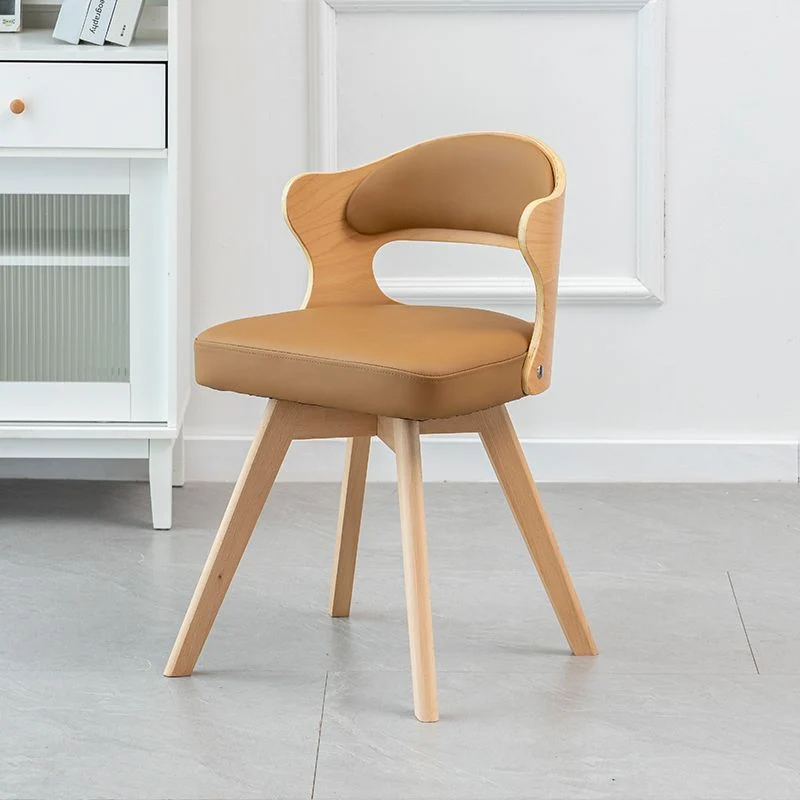 Contemporary Nordic Beech Faux Leather Or Linen Square Swivel Desk Chair With Backrest For Home Office & Study