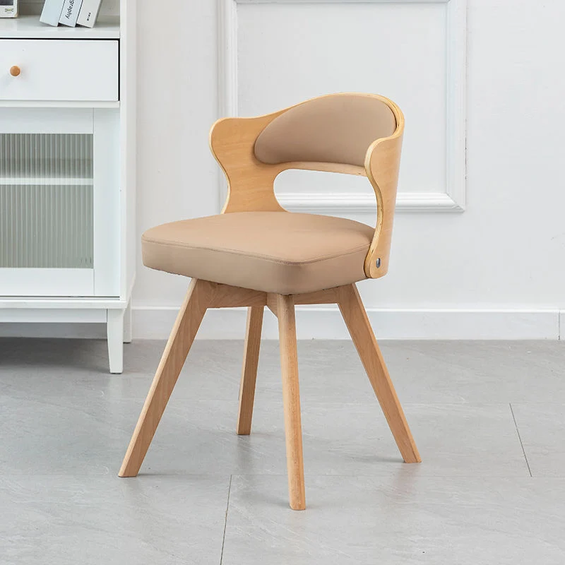 Contemporary Nordic Beech Faux Leather Or Linen Square Swivel Desk Chair With Backrest For Home Office & Study