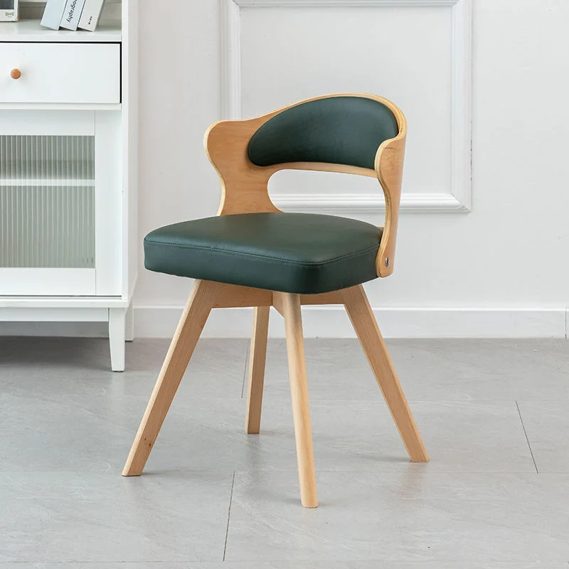 Contemporary Nordic Beech Faux Leather Or Linen Square Swivel Desk Chair With Backrest For Home Office & Study