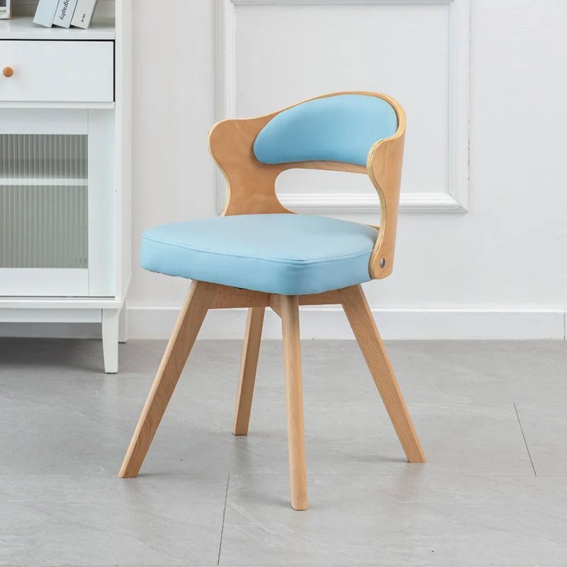 Contemporary Nordic Beech Faux Leather Or Linen Square Swivel Desk Chair With Backrest For Home Office & Study